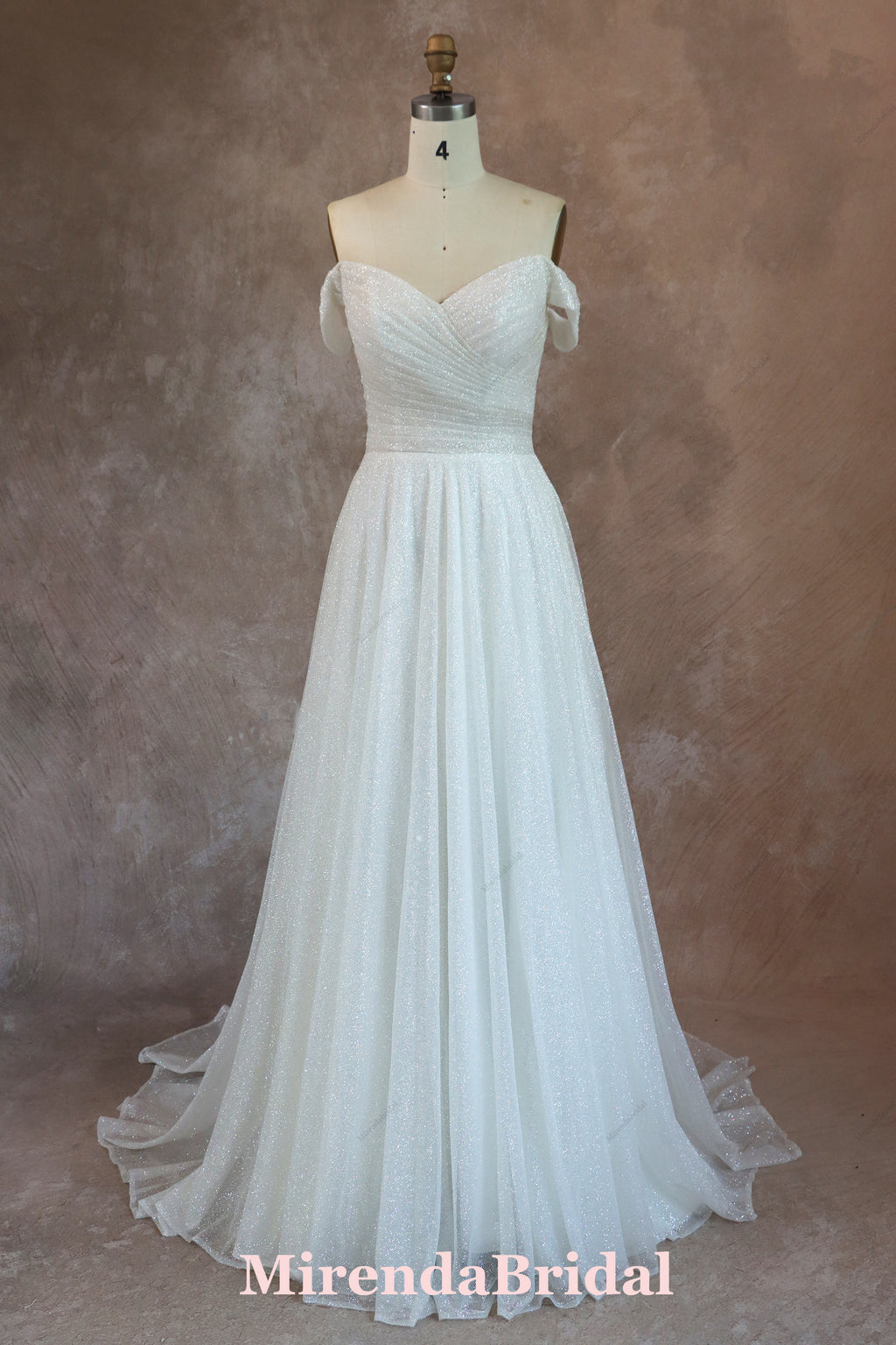 Glitter Tulle Off Shoulder A Line Wedding Gown