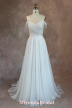 Glitter Tulle Off Shoulder A Line Wedding Gown