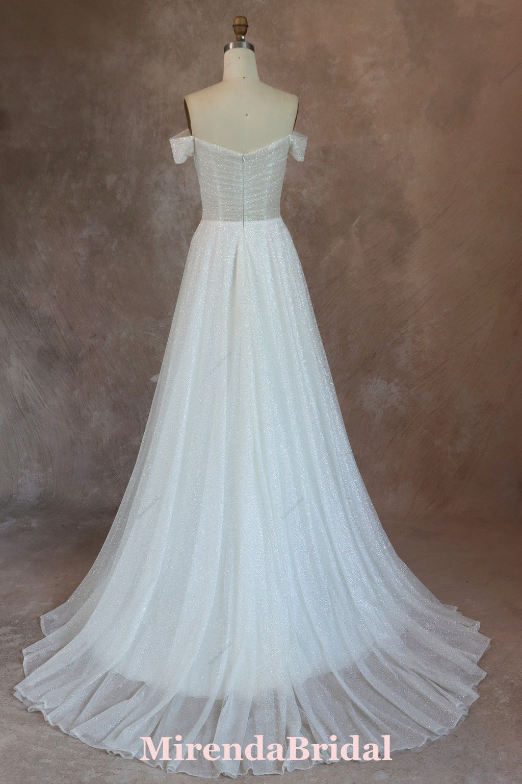 Glitter Tulle Off Shoulder A Line Wedding Gown