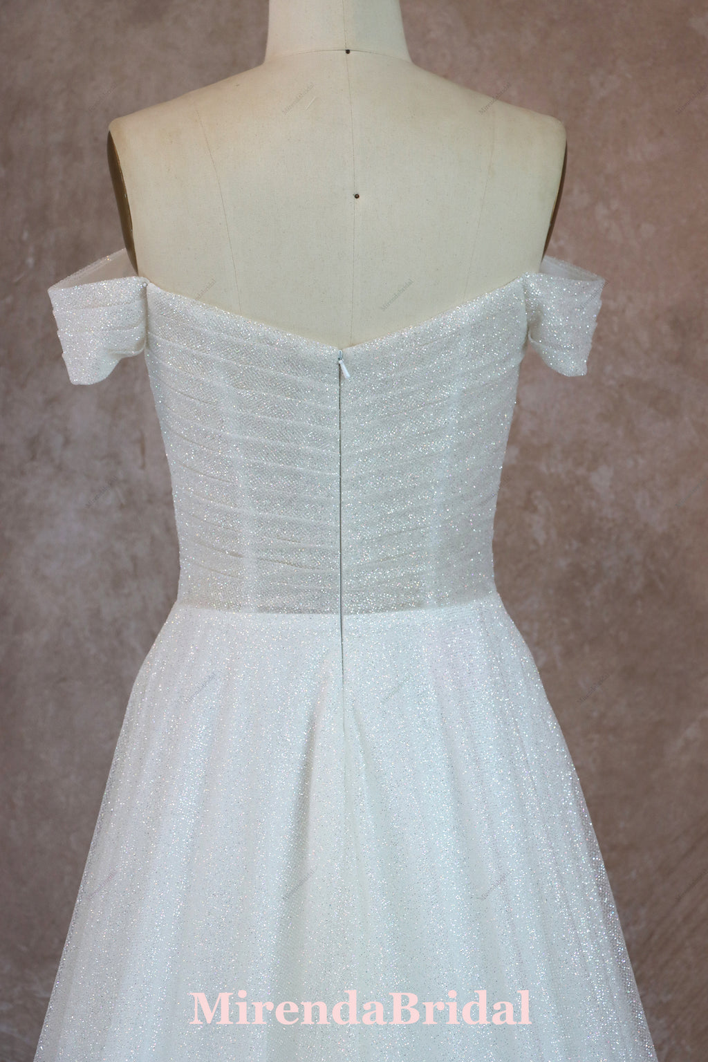 Glitter Tulle Off Shoulder A Line Wedding Gown