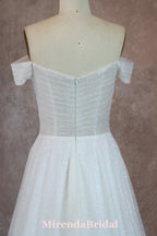 Glitter Tulle Off Shoulder A Line Wedding Gown