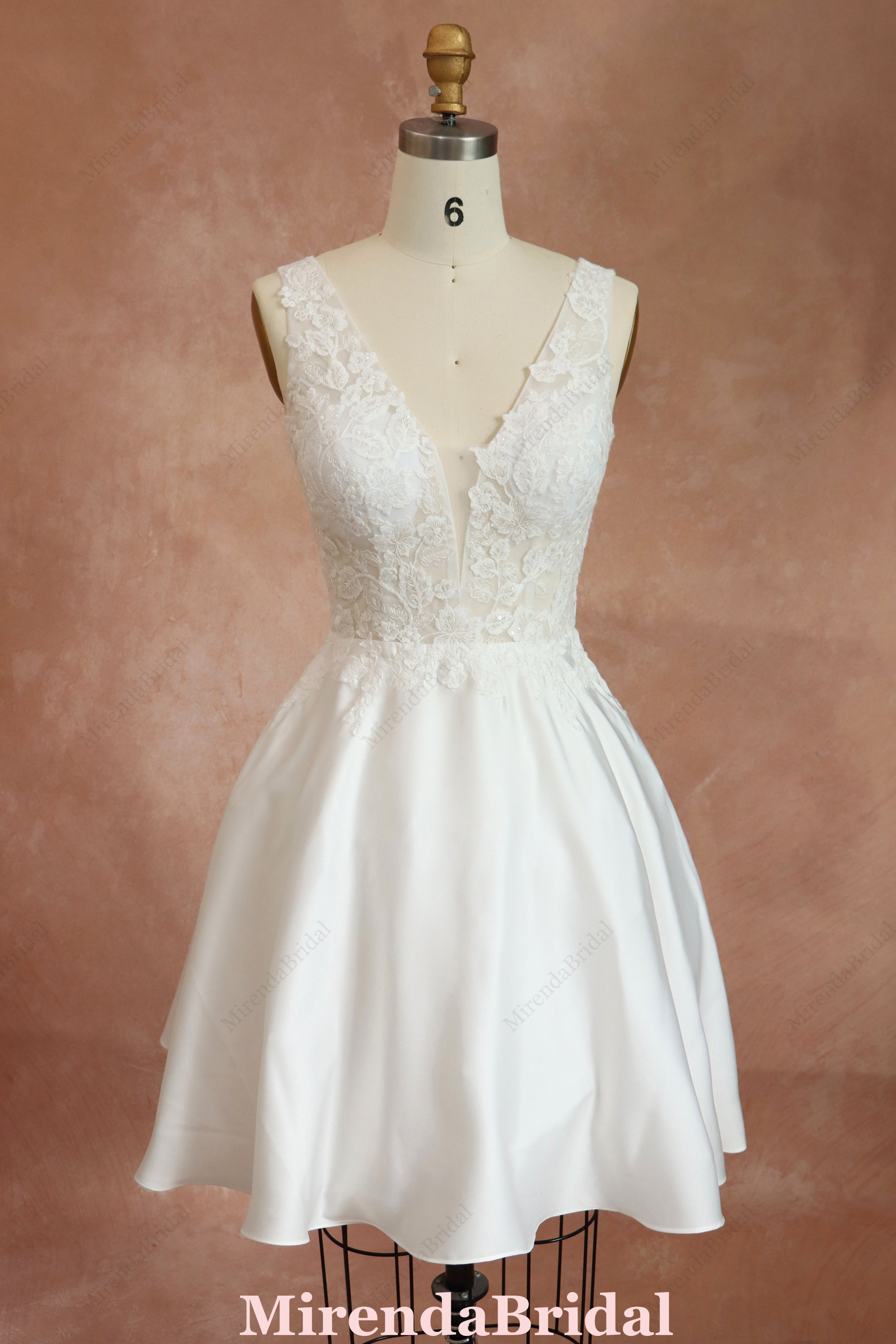 Short V-Neck Wedding Dress With Full Skirt