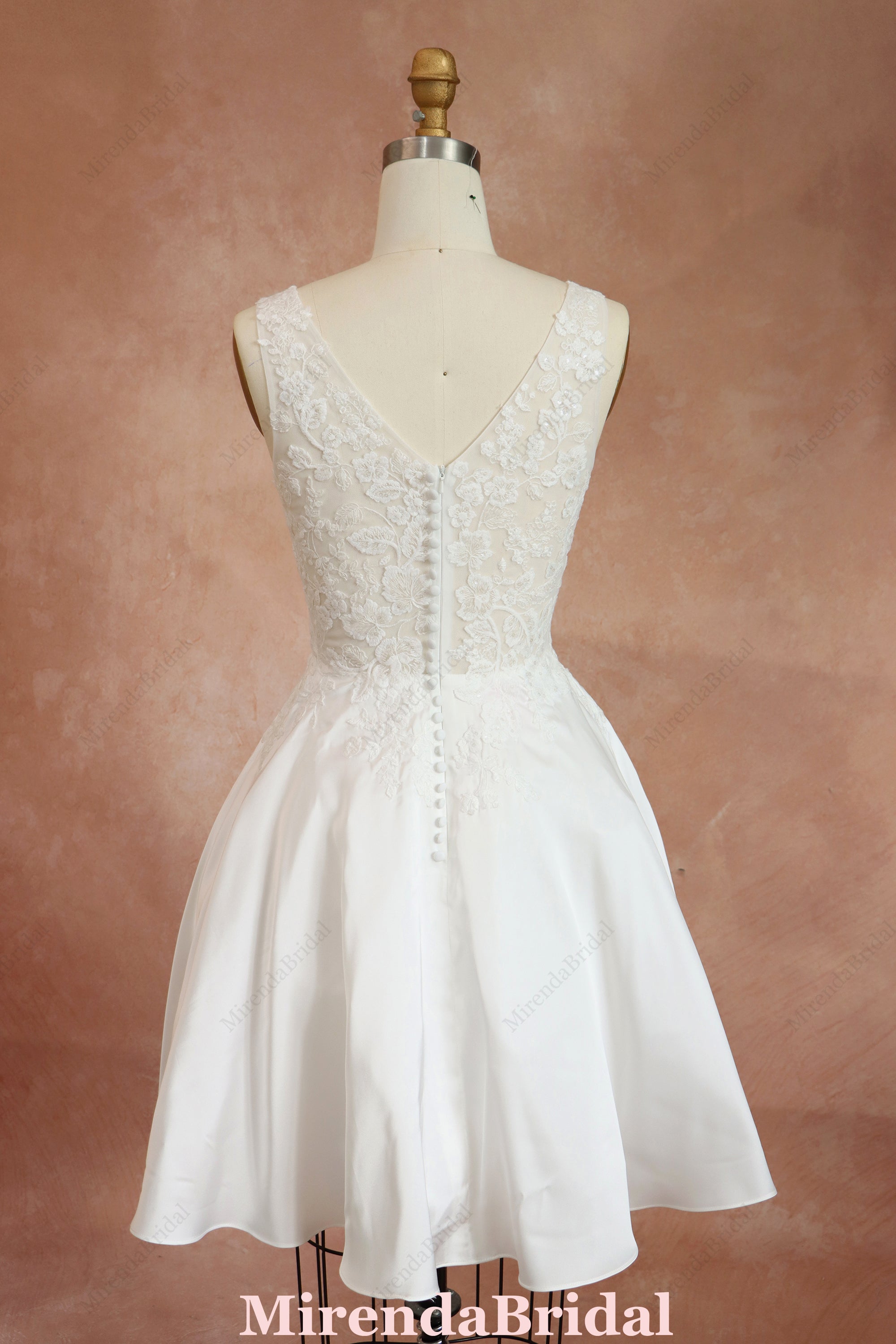 Short V-Neck Wedding Dress With Full Skirt