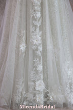 Romantic 3D Floral Lace Glitter Tulle Bridal Dress