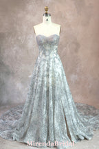 Glittering Silver Wedding Gown With Split