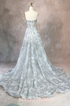 Glittering Silver Wedding Gown With Split