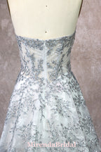 Glittering Silver Wedding Gown With Split
