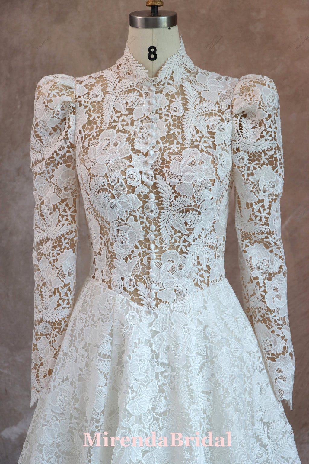 Romantic Lace High Neck Wedding Dress With Long Sleeves