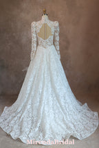 Romantic Lace High Neck Wedding Dress With Long Sleeves