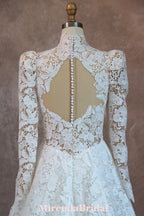 Romantic Lace High Neck Wedding Dress With Long Sleeves