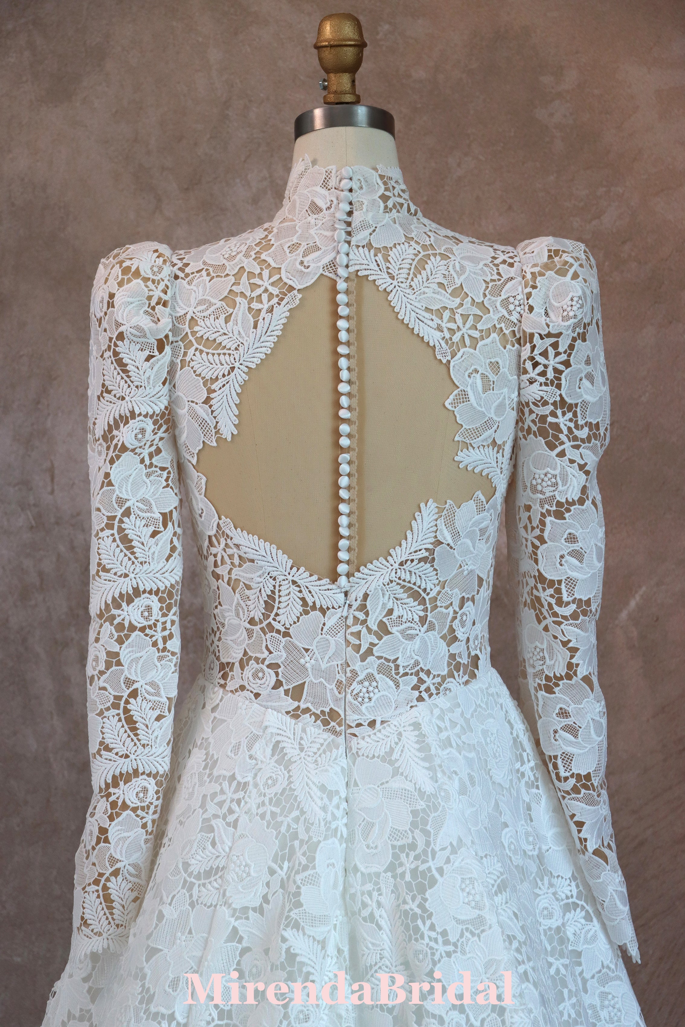 Romantic Lace High Neck Wedding Dress With Long Sleeves