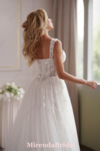 Romantic A-Line Lace Champagne Off-Shoulder Bridal Dress