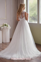 Illusion Cap Sleeve Beaded Lace Tulle Wedding Dress