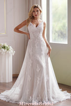 Romantic Strap V-Neck Fit & Flare Wedding Dress