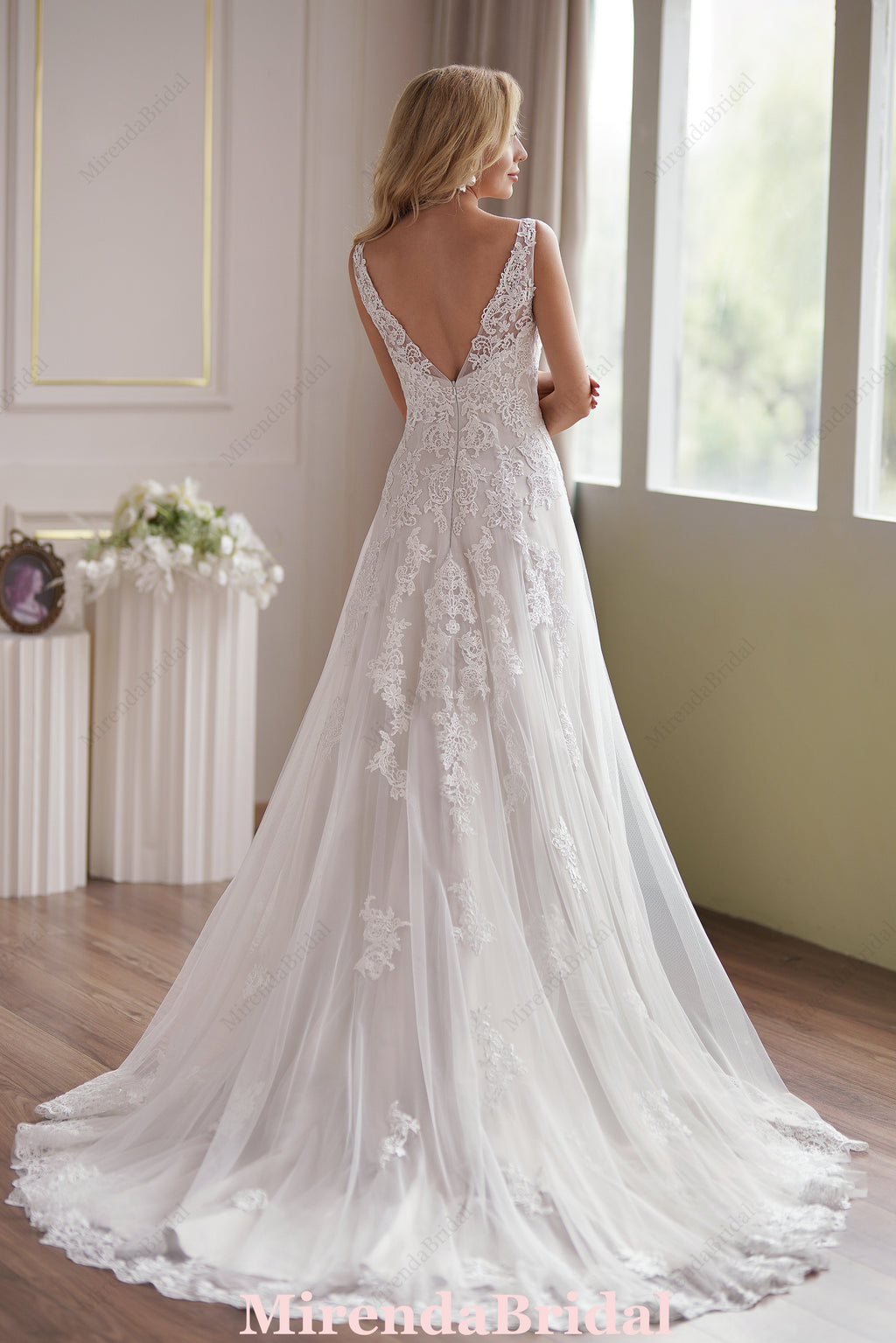 Romantic Strap V-Neck Fit & Flare Wedding Dress