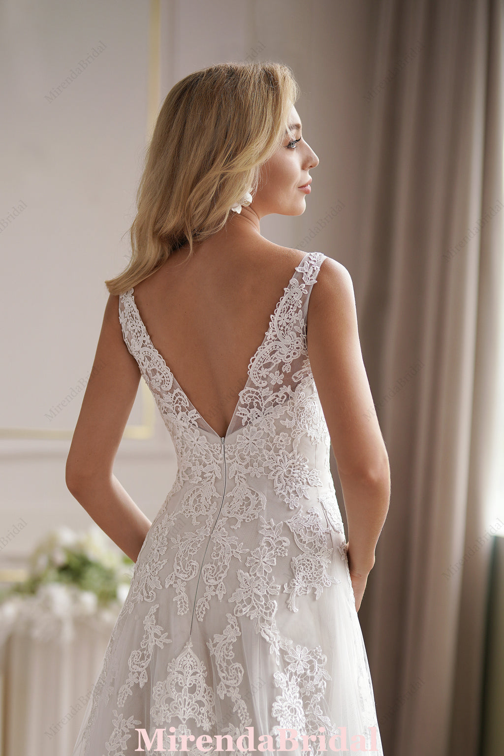 Romantic Strap V-Neck Fit & Flare Wedding Dress
