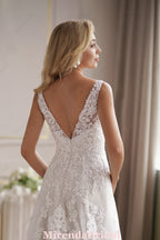 Romantic Strap V-Neck Fit & Flare Wedding Dress