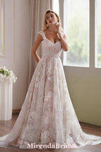 Dreamy Floral A-Line Wedding Dress With Lace