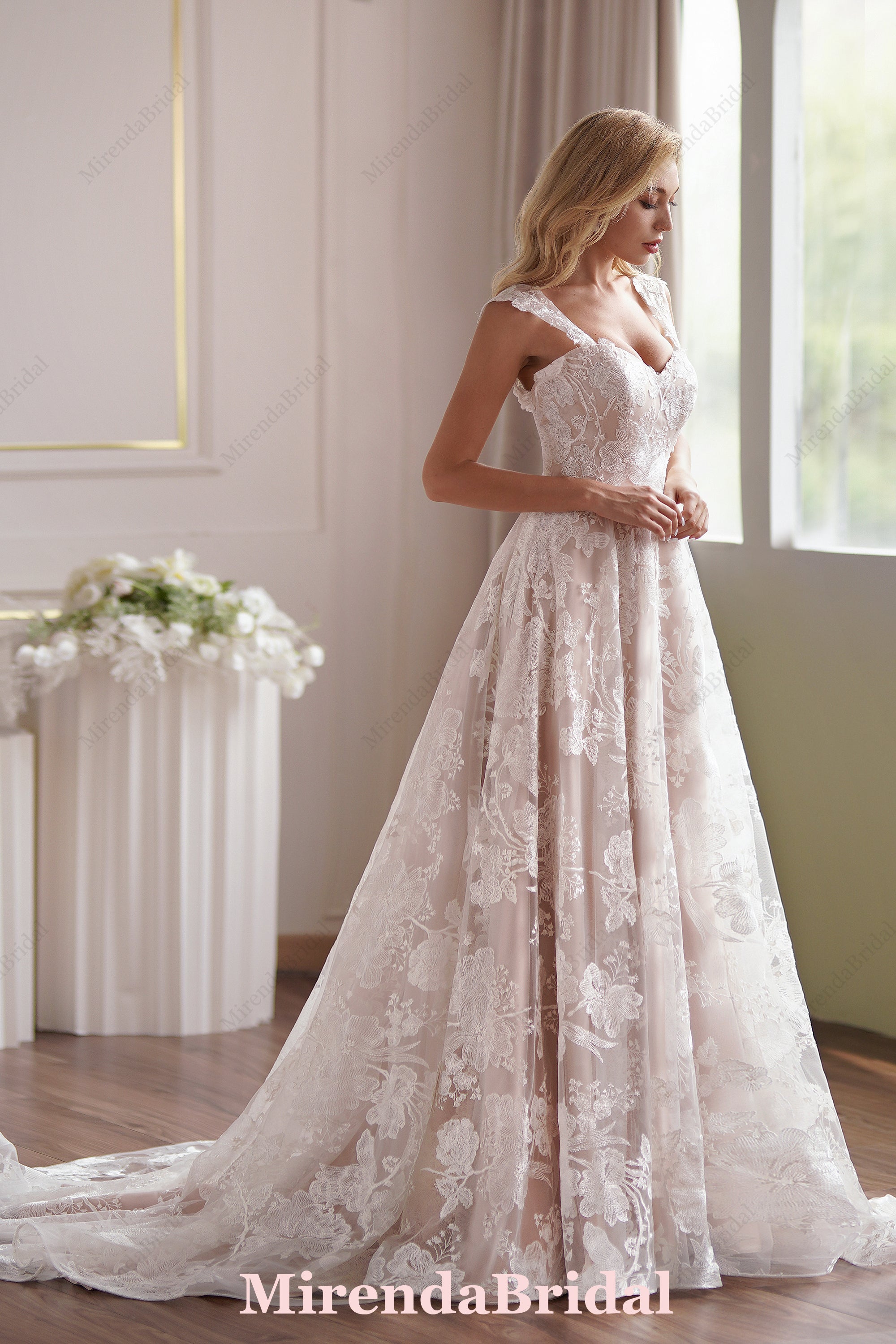Dreamy Floral A-Line Wedding Dress With Lace