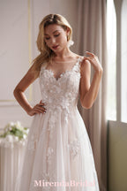 Romantic Beaded Lace Illusion Back Bridal Gown