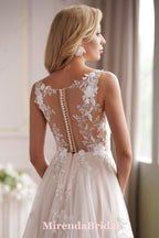 Romantic Beaded Lace Illusion Back Bridal Gown