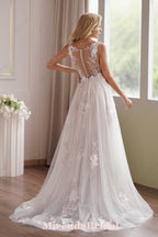Romantic Beaded Lace Illusion Back Bridal Gown