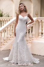 Spaghetti Strap Sweetheart Neckline Fit And Flare Wedding Dress
