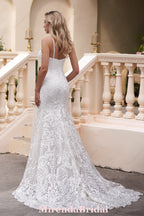 Spaghetti Strap Sweetheart Neckline Fit And Flare Wedding Dress