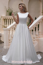 Simple Long Satin A-Line Wedding Dresses With Pockets