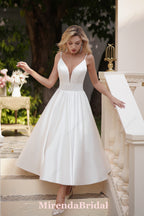 Simple Short Satin Wedding Dress With Pockets