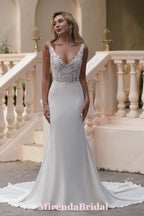 Elegant Beaded Lace Satin Mermaid Wedding Dress