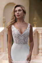 Elegant Beaded Lace Satin Mermaid Wedding Dress