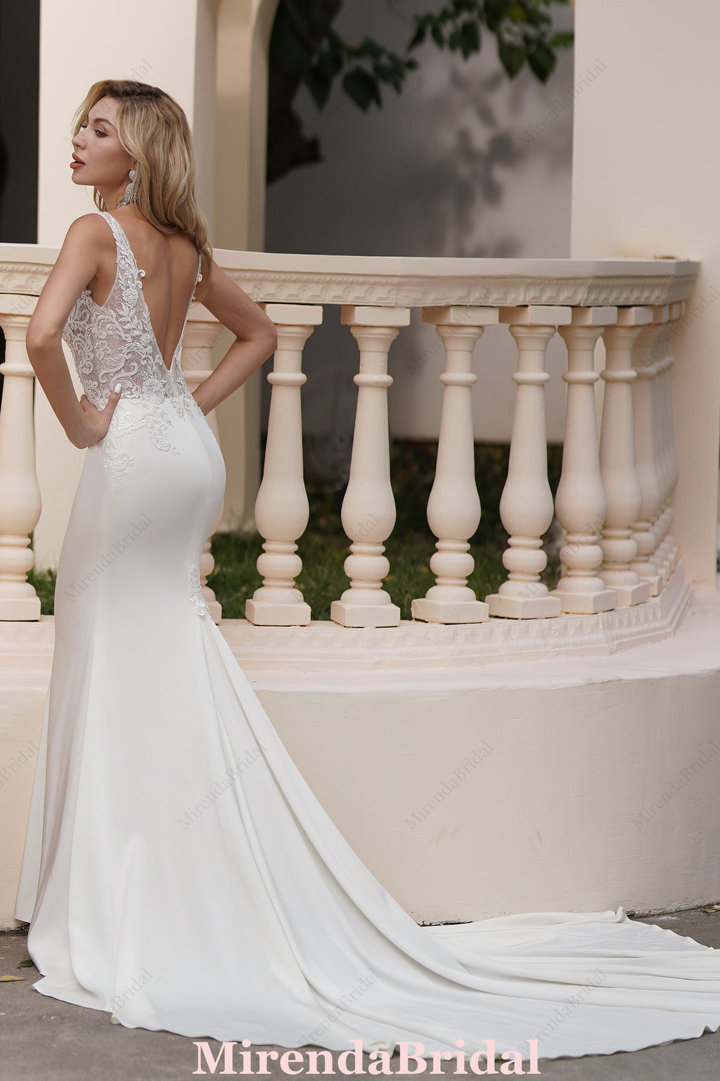Elegant Beaded Lace Satin Mermaid Wedding Dress