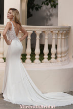 Elegant Beaded Lace Satin Mermaid Wedding Dress