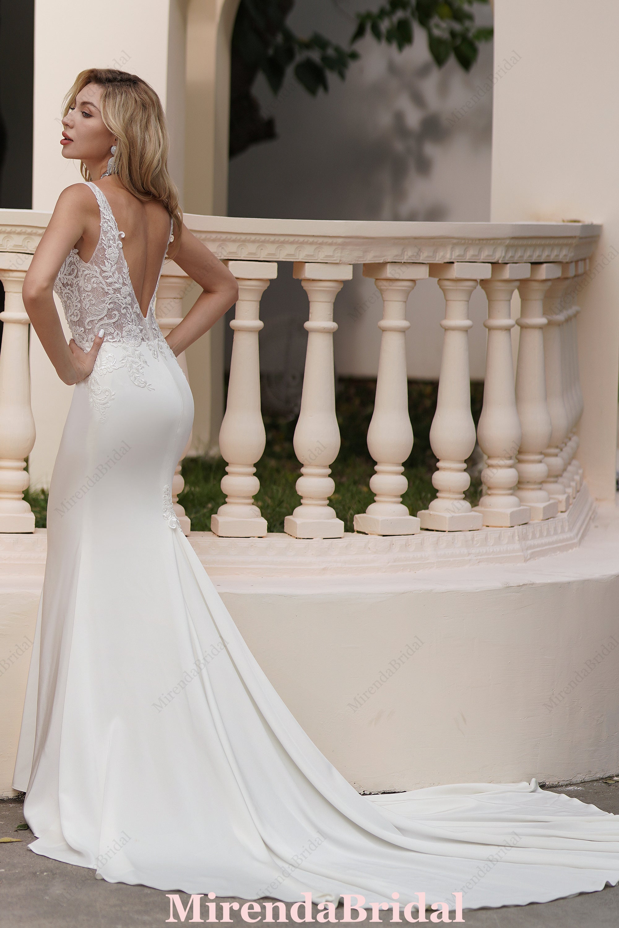 Elegant Beaded Lace Satin Mermaid Wedding Dress