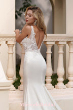 Elegant Beaded Lace Satin Mermaid Wedding Dress