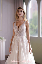 This Ball Gown Has A Sleeveless Bodice And A V-Neck Neckline