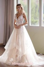 This Ball Gown Has A Sleeveless Bodice And A V-Neck Neckline