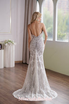 Glamorous Lace Fit-and-Flare Wedding Gown With Plunging Neckline