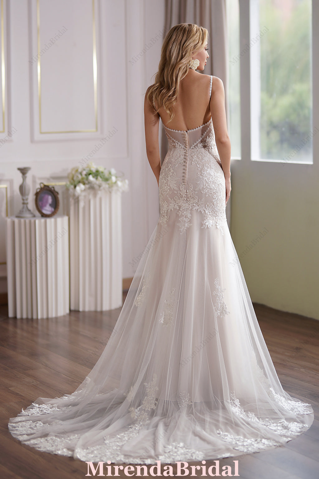 This Tulle Mermaid Bridal Gown Has A Subtle Scoop Neckline And A Sheer Back
