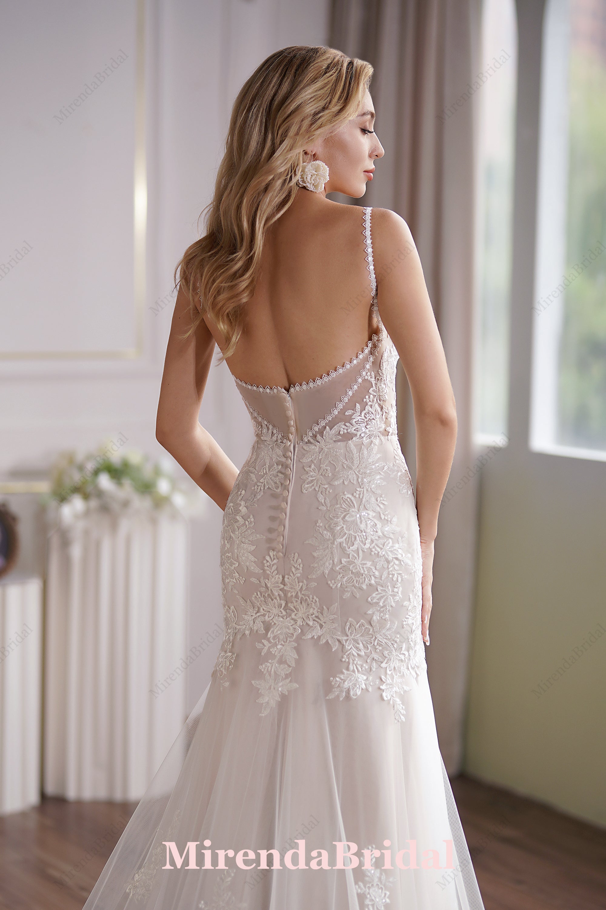 This Tulle Mermaid Bridal Gown Has A Subtle Scoop Neckline And A Sheer Back