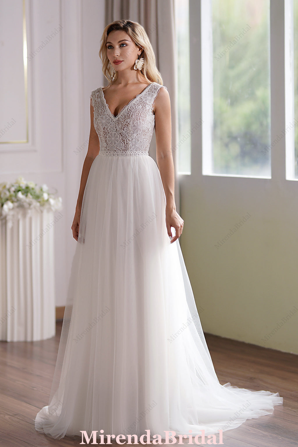 Illusion Lace Boho Wedding Dress With Alluring Open Back