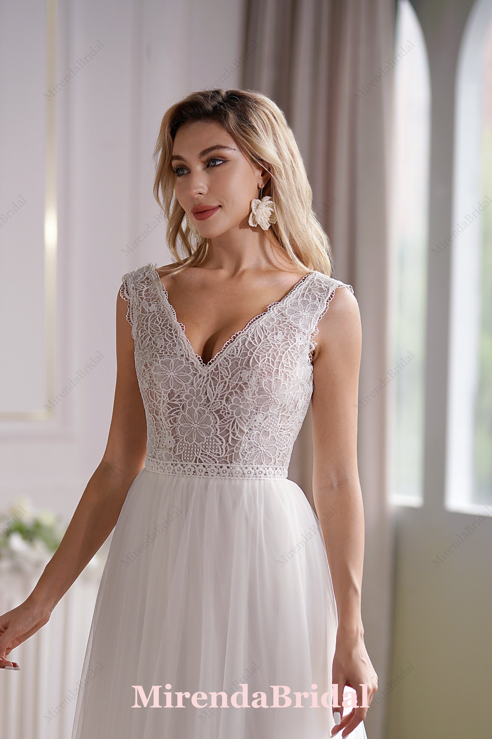 Illusion Lace Boho Wedding Dress With Alluring Open Back