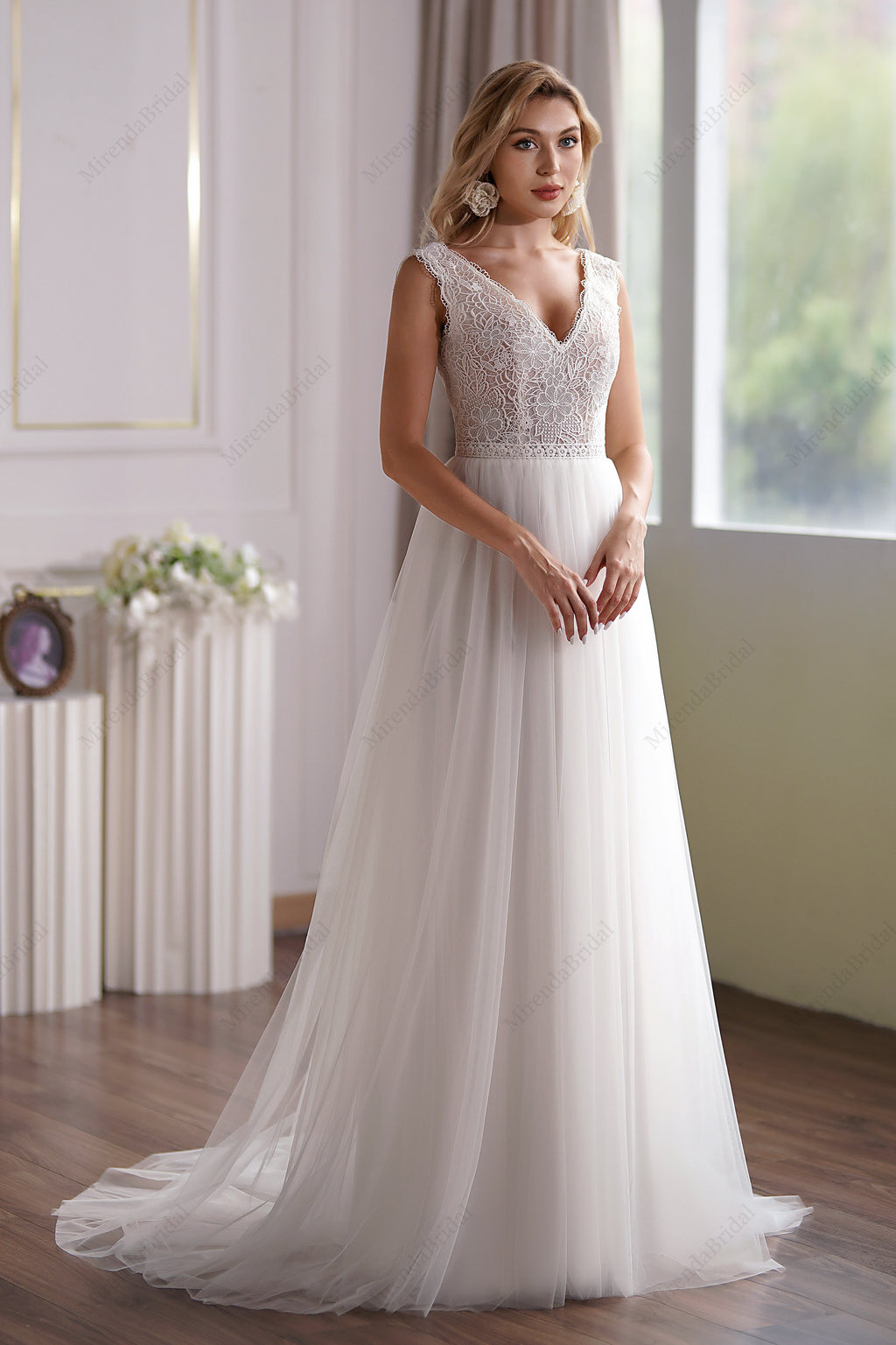 Illusion Lace Boho Wedding Dress With Alluring Open Back