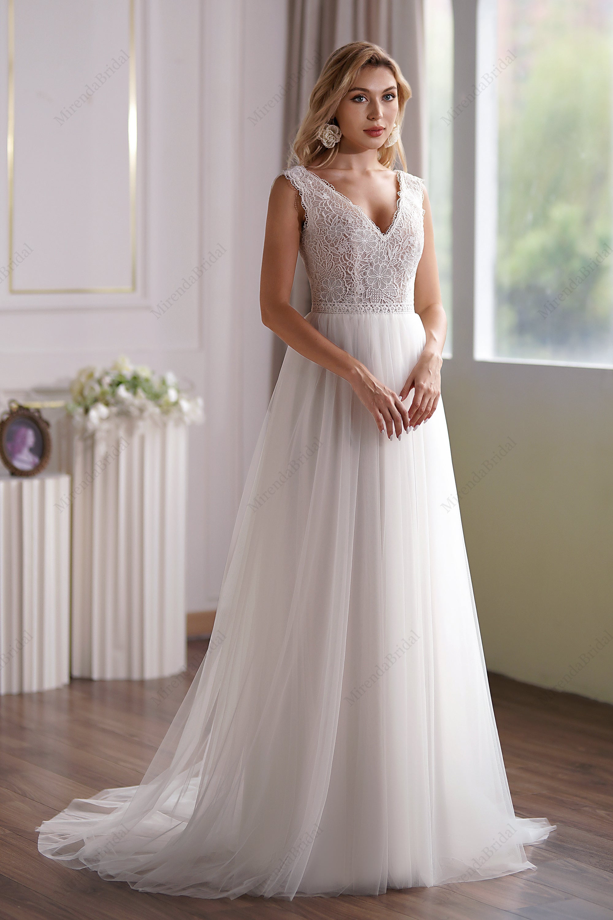 Illusion Lace Boho Wedding Dress With Alluring Open Back