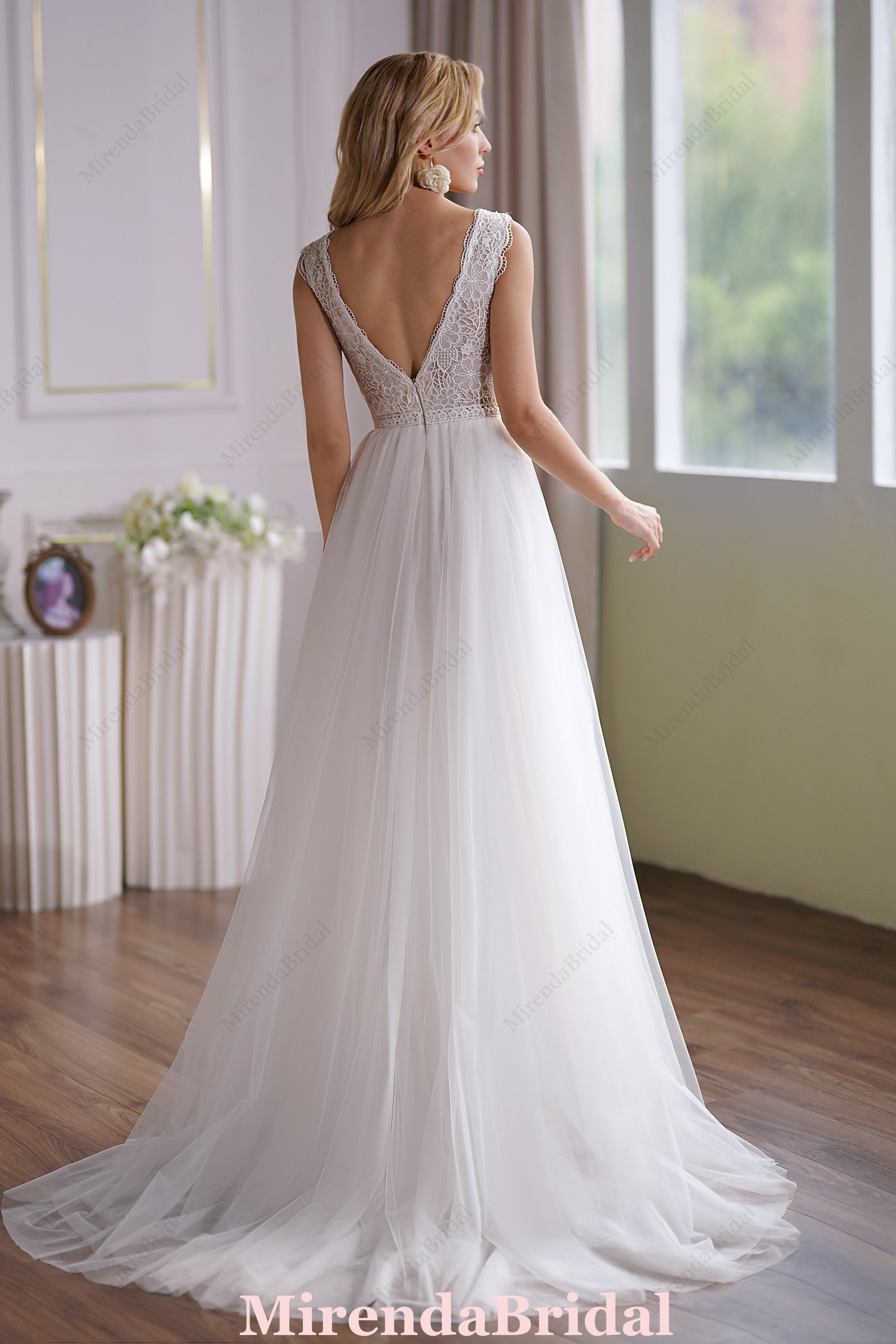 Illusion Lace Boho Wedding Dress With Alluring Open Back