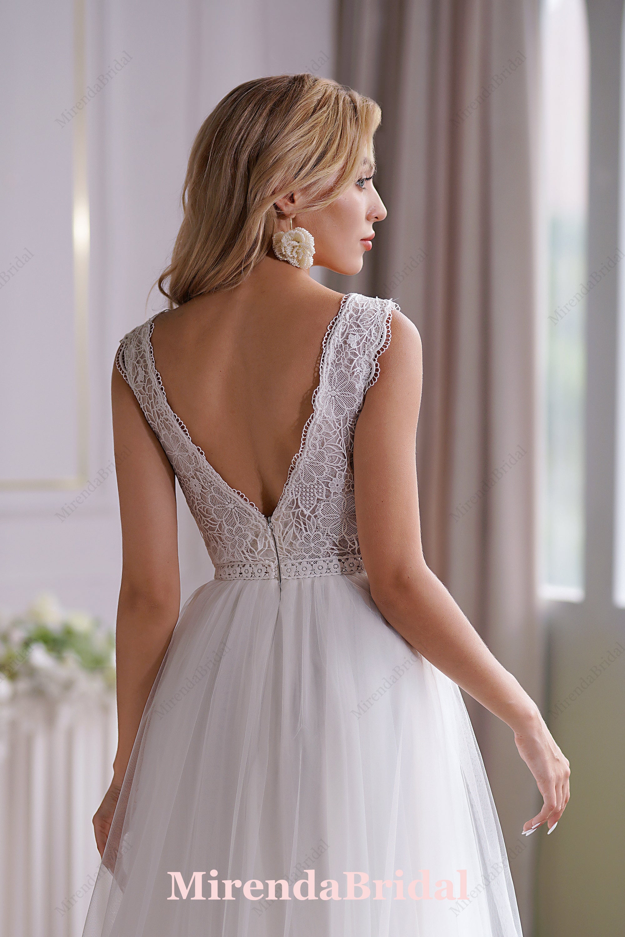 Illusion Lace Boho Wedding Dress With Alluring Open Back