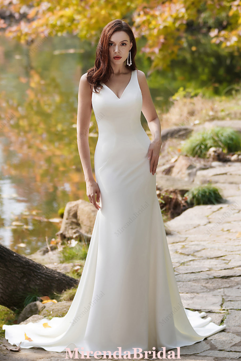 Simple Fit & Flare Wedding Dress With A Deep-V Back