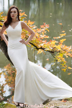Simple Fit & Flare Wedding Dress With A Deep-V Back