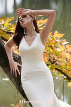 Simple Fit & Flare Wedding Dress With A Deep-V Back